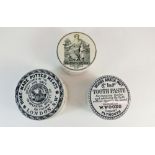 A Woods Areca Nut Toothpaste pot and lid, and Army and Navy Potted Meats pot and lid and a