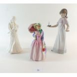 A Royal Doulton figure Miss Demure, a Royal Worcester figure 'Sweet Dreams' and a Nao figure