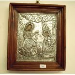 A 1930's Greek white metal icon depicting The Annunciation - 30 x 25cm