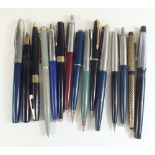 A quantity of pens comprising three ink pens, seven biros and four propelling pencils