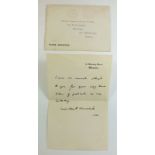 A facsimile letter from Winston Churchill to Misses Hannah and Mary Varah of Rotheram dated