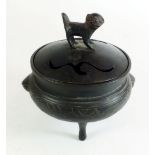 A Chinese bronze censer with dog of Fo finial - 12cm high