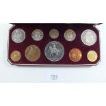 A Royal Mint Issue 1953 Coronation coin set of nine pre-decimal farthings through halfcrown, with