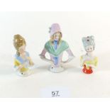 Three porcelain pin dolls