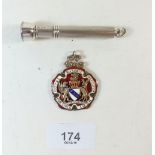 A silver and enamel Masonic girls school medal 1934 and a silver cigar piercer