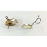 A silver shell form salt an spoon with gilt interior plus a white metal caddy spoon marked '88'
