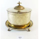 A silver plated oval biscuit box, plate now worn