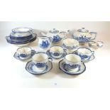 A Royal Doulton blue and white pottery part tea service in the Norfolk pattern comprising:- large
