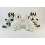 Two pairs of Staffordshire spaniels, 17cm tall