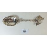 A Dutch silver spoon by Berthold Muller with yacht terminal and windmill decoration to bowl,