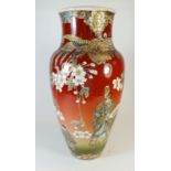 An early 20th century Japanese Satsuma vase painted flowers and figures, 40cm