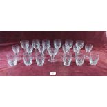 A set of Stuart Crystal cut glass comprising:- 6 port glasses, 6 tumblers and 6 small wine glasses