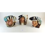 Three Royal Doulton Toby jugs:- Athos D6439, Long John Silver D6335 and The Falconer D6533