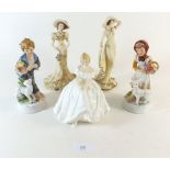 A Royal Doulton figure 'Mother' together with four other figurines