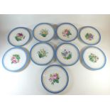 A Victorian dessert service painted flowers comprising six plates and two low comports