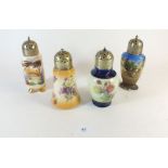 Four 1930's porcelain sugar casters with printed decoration