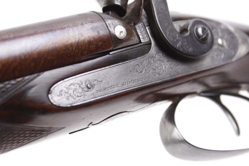 S58 12 bore Percussion double sporting gun by Westley Richards, 29½ ins brown damascus barrels, - Image 5 of 7