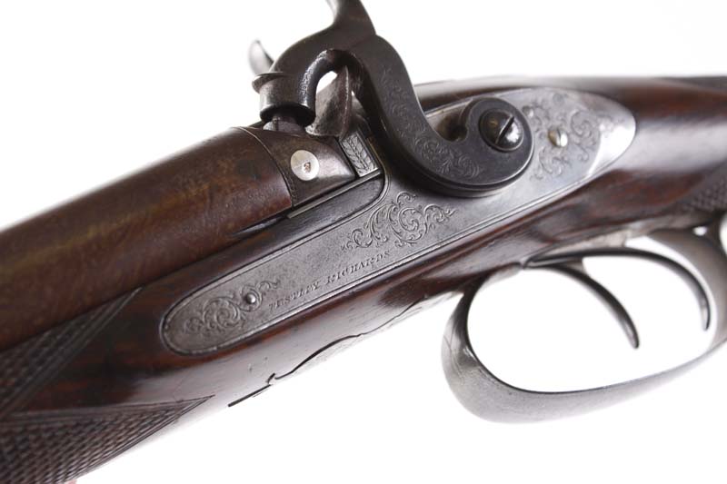 S58 12 bore Percussion double sporting gun by Westley Richards, 29½ ins brown damascus barrels, - Image 4 of 7