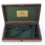 Oak pistol box with green baize lined fitted interior, Deane Adams & Deane trade label, internal