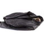 Black leather flying type jacket, size XL