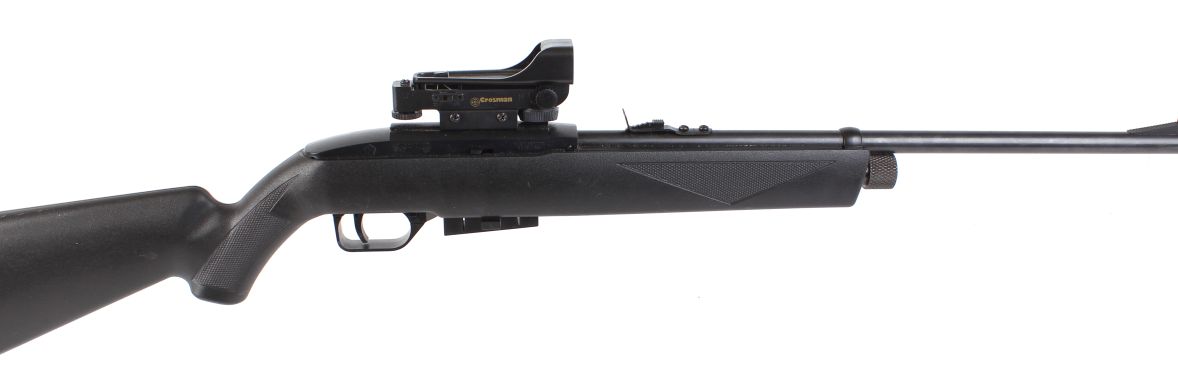 .177 Crosman Model 1077 Co2 semi automatic air rifle, adjustable sights, black synthetic stock,