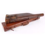 Vintage leather leg o' mutton gun case for 30 ins barrels stamped W T B, together with vintage