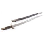 British 1856 Pattern Enfield '2-Band' sword bayonet, 22½ ins single waived edged fullered blade,