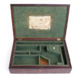 Mahogany pistol box with green baize lined fitted interior, indistinct Army & Navy trade label,