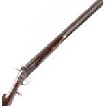 S58 12 bore Percussion single sporting gun by Hollis, 33½ ins damascus twist barrel with bead sight,