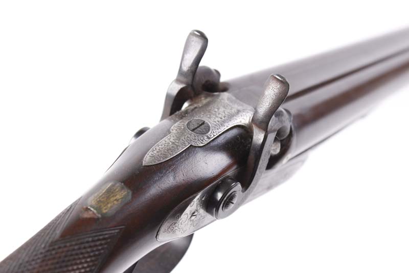 S58 12 bore Percussion double sporting gun by Westley Richards, 29½ ins brown damascus barrels, - Image 6 of 7