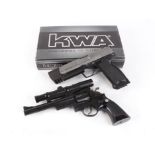 6mm Maruzen 44 Magnum airsoft pistol; 6mm KWA KP45 Match air pistol, boxed with quantity of