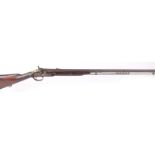 S58 20 bore Indian percussion musket, 35 ins half stocked sighted barrel, steel ramrod, engraved