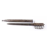 US 1918 reproduction fighting knife, 12 ins double edged blade, brass 'knuckle duster' grips,