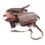 Two .410 cartridge belts, 12 bore cartridge belt, two side by side hand guards (20 bore & 12