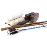 Miscellaneous shooting equipment to include: 2 brown ammunition tins; folding shooting stick; 4
