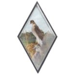 Mounted Sparrow Hawk and prey in diamond shaped glass wall case, 30 x 16 x 7 ins overall
