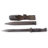 German K98 Mauser bayonet, 10 ins single edged fullered blade, brown composite grips,