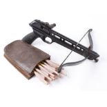 Barnett 'Trident' mini pistol grip crossbow with 12 bolts in leather pouch