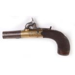 S58 54 bore Percussion pocket pistol, 1,5/8 ins turn off barrel, scroll engraved brass boxlock