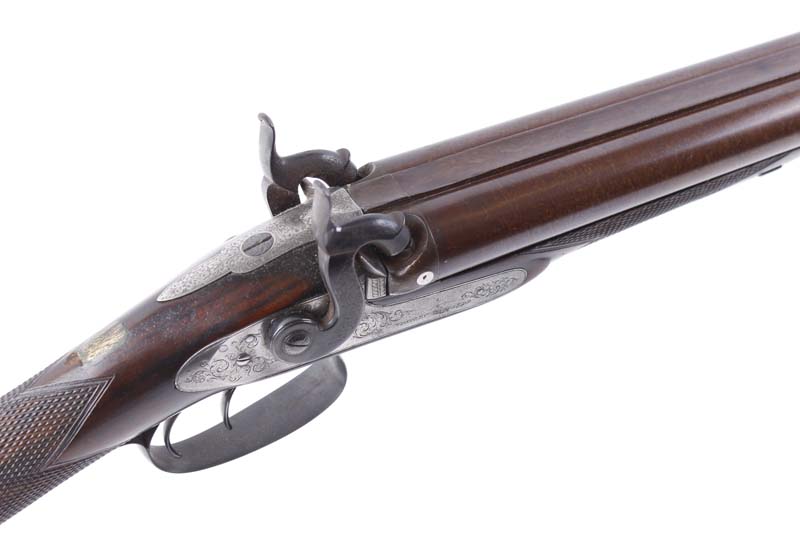 S58 12 bore Percussion double sporting gun by Westley Richards, 29½ ins brown damascus barrels, - Image 3 of 7