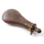 Copper and brass powder flask by James Dixon & Sons, length 7¾ ins overall