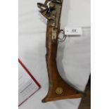 S58 Eastern style Miquelet type musket, 41 ins barrel with swamped muzzle and brass banding, steel