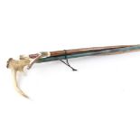 Three various walking sticks; Large fishing umbrella