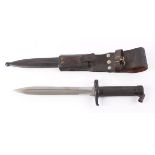 Swedish M1896 bayonet, 8 ins double edged blade, metal grips with conical button release stud, black