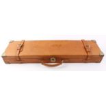 Modern pig skin gun case with green baize fitted interior for 31 ins barrels, chrome Boss oil