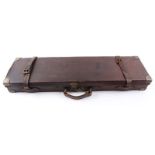 Leather gun case, brass corners, William Rochester trade label, red baize lined fitted interior,