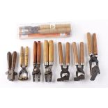 Five various bullet molds and three pairs bullet mold handles