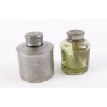 Glass oil bottle with white metal cap, the label reads 'Hillas's Exhibition Prize Oil sold by