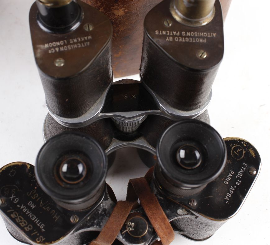 6 x Etabl 'AFSA' Paris binoculars in leather case, broad arrow markings, together with a pair - Image 2 of 2
