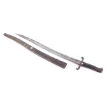 British 1856 Pattern Enfield sword bayonet, 22¾ ins single edged fullered blade, chequered grips,
